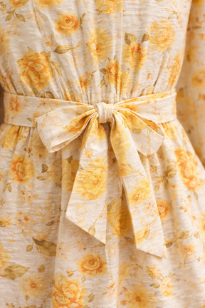 Natural Blend Fullsleeves Yellow Floral Printed Dress for Girls