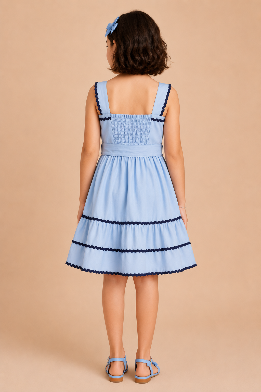 Aqua Blue Sleeveless Cotton Plain Dress for Girls
