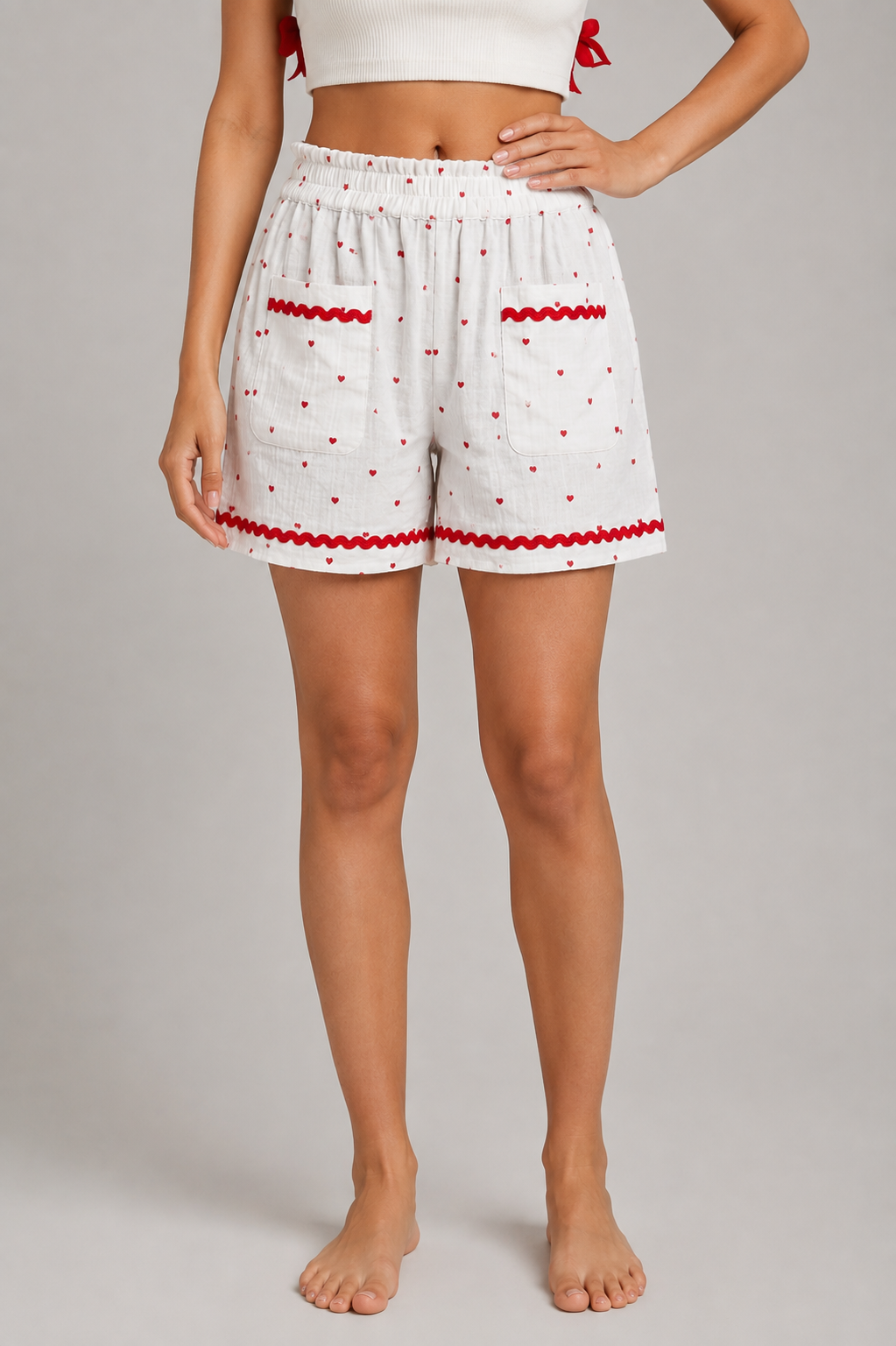 Pure Cotton Heart Printed White Shorts for Girls
