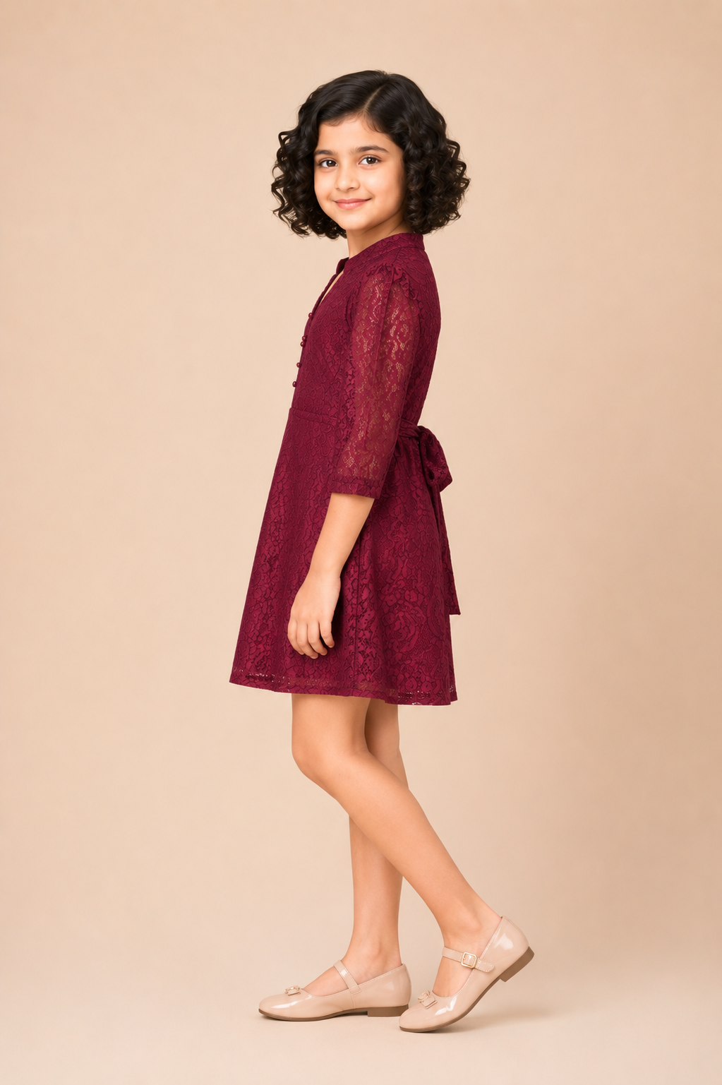 Erica Wine Lace Partwear Dress for Girls