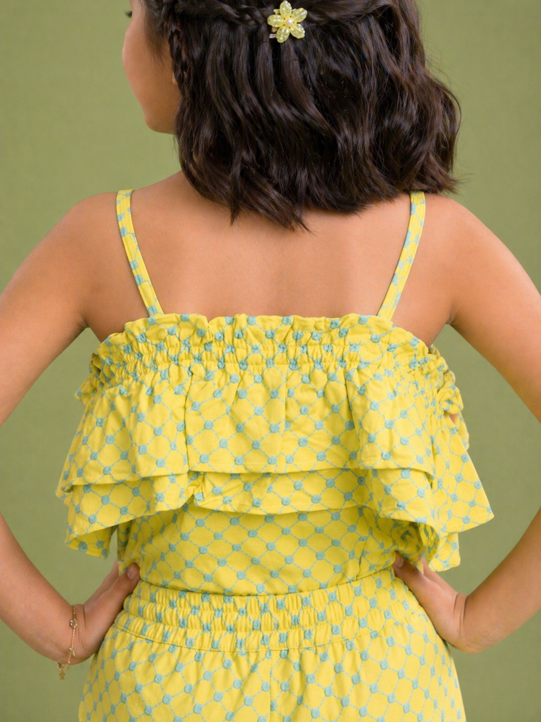 Yellow Printed Play Cotton Co-ord Set for Girls
