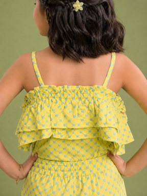 Yellow Printed Play Cotton Co-ord Set for Girls