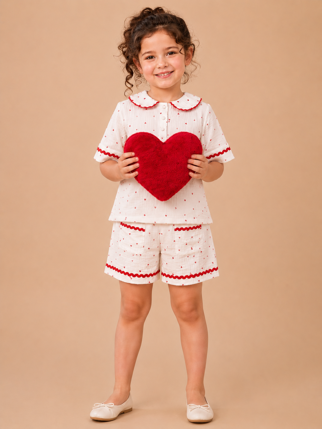Girls White Heart Print Co-Ord Set