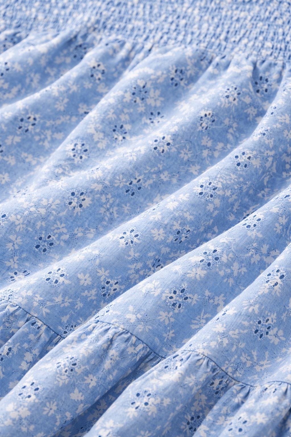 Blue Boat Neck Blossom Chic A-line Dress for girls in Cotton Schiffli