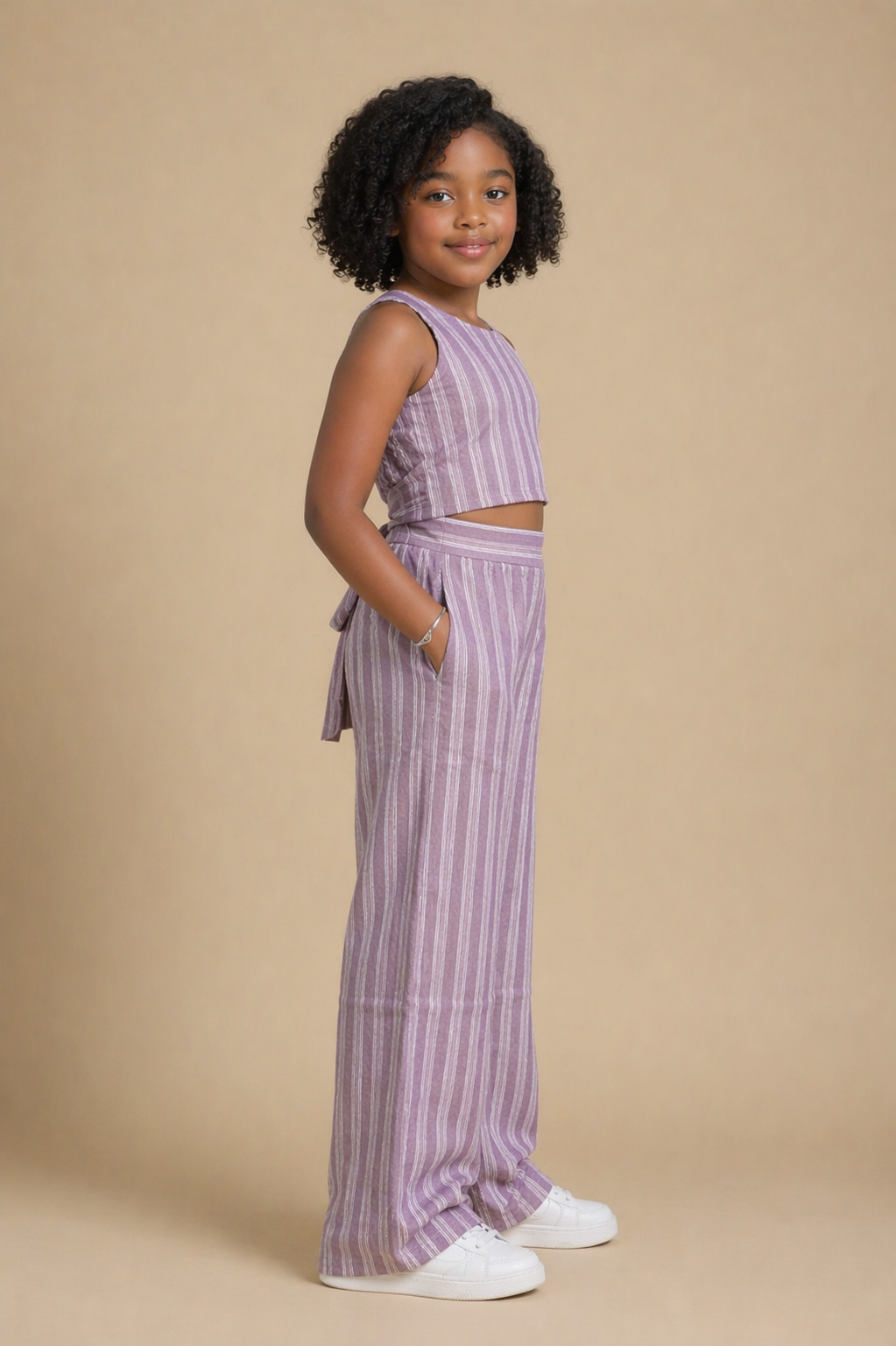 Freesia Striped Lilac Co-ord Set for Girls