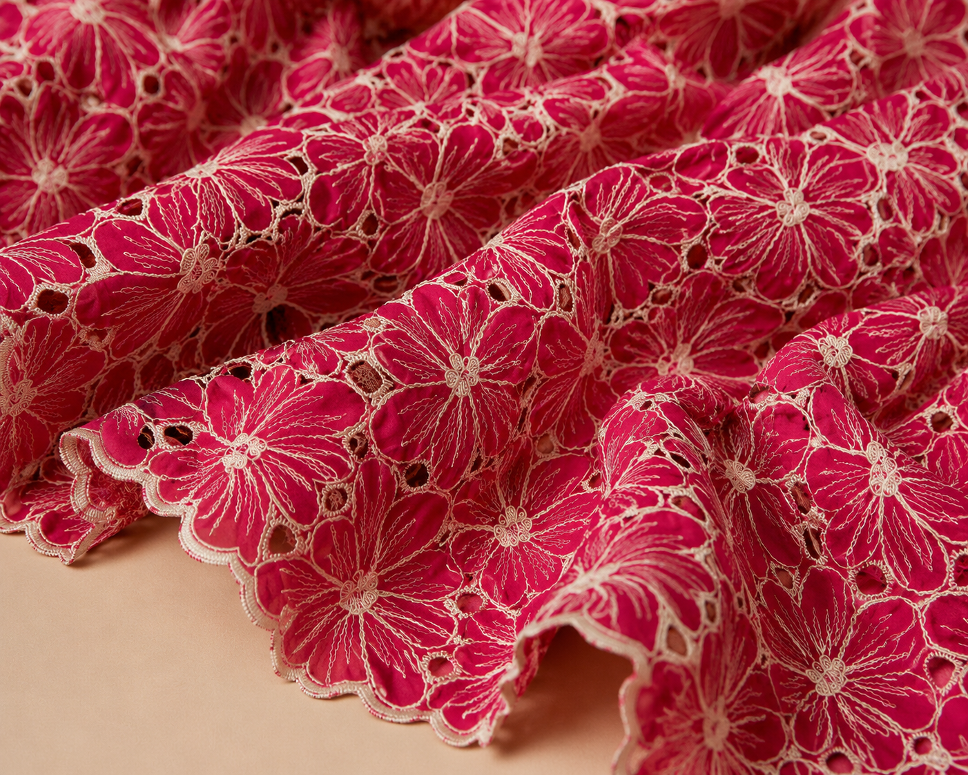 Floral Embroidery Pure Cotton Raspberry Pink For Kids Girl