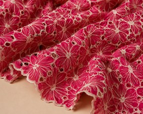 Floral Embroidery Pure Cotton Raspberry Pink For Kids Girl
