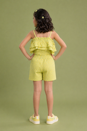 Yellow Printed Play Cotton Co-ord Set for Girls