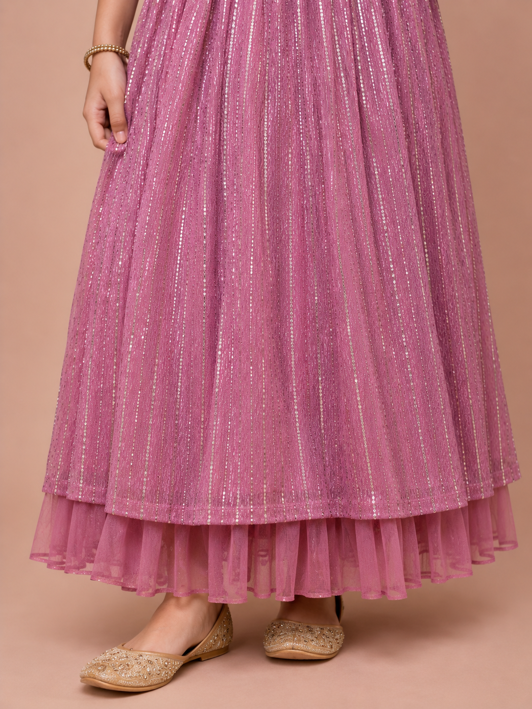 Pink Traditional Lehenga Set with polyester lining for Girls