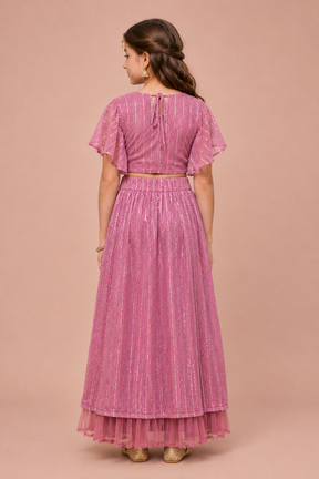Pink Traditional Lehenga Set with polyester lining for Girls