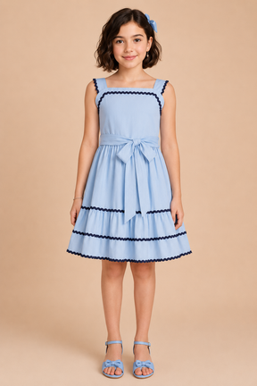Aqua Blue Sleeveless Cotton Plain Dress for Girls