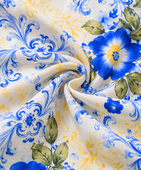 Blue & Yellow Floral Printed Relaxed-Fit Pants for Girls