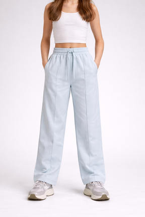 Casual Sky Blue Relaxed-Fit Trousers for Girls