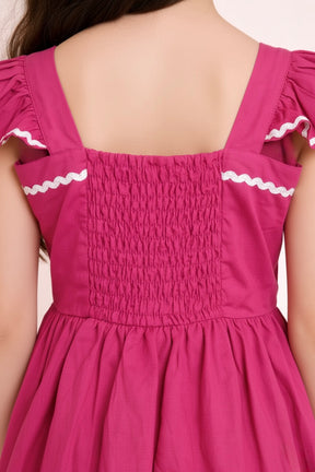 Pure Cotton Fuchsia Sleeveless A-line Frock Dress for Girls