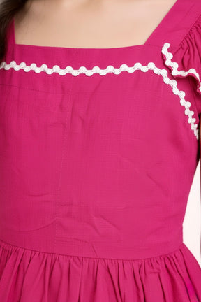 Pure Cotton Fuchsia Sleeveless A-line Frock Dress for Girls