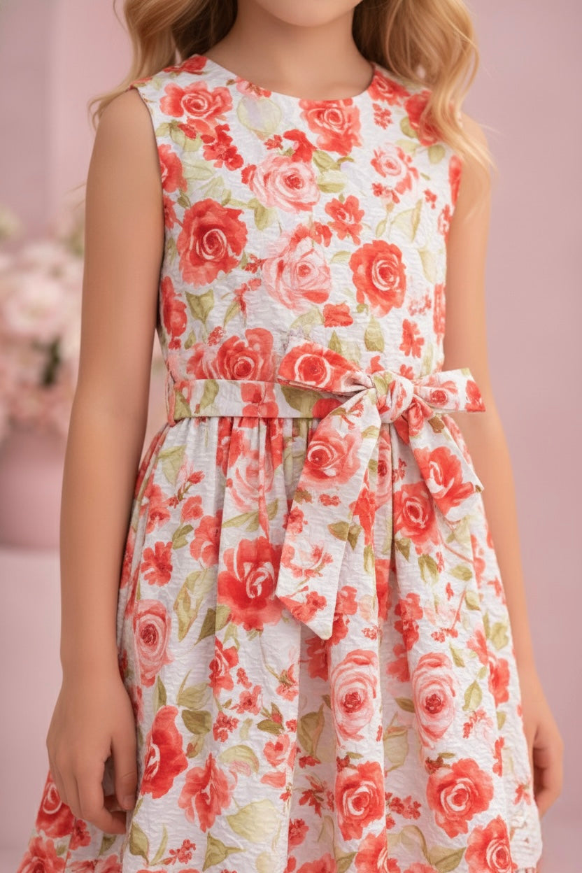 Fit & Flare A-line Pure Cotton Floral Sleeveless Dress for Girls