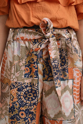 Orange Abstract Print Drop Shoulder Co-ord set for Girls