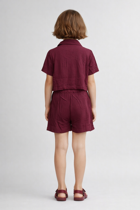 Crinkle Wine color Co-Ord Set in Crepe for Girls