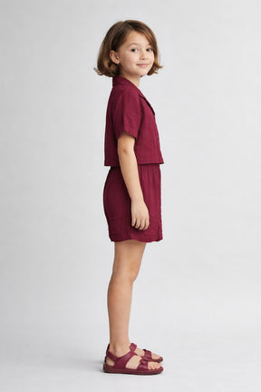 Crinkle Wine color Co-Ord Set in Crepe for Girls