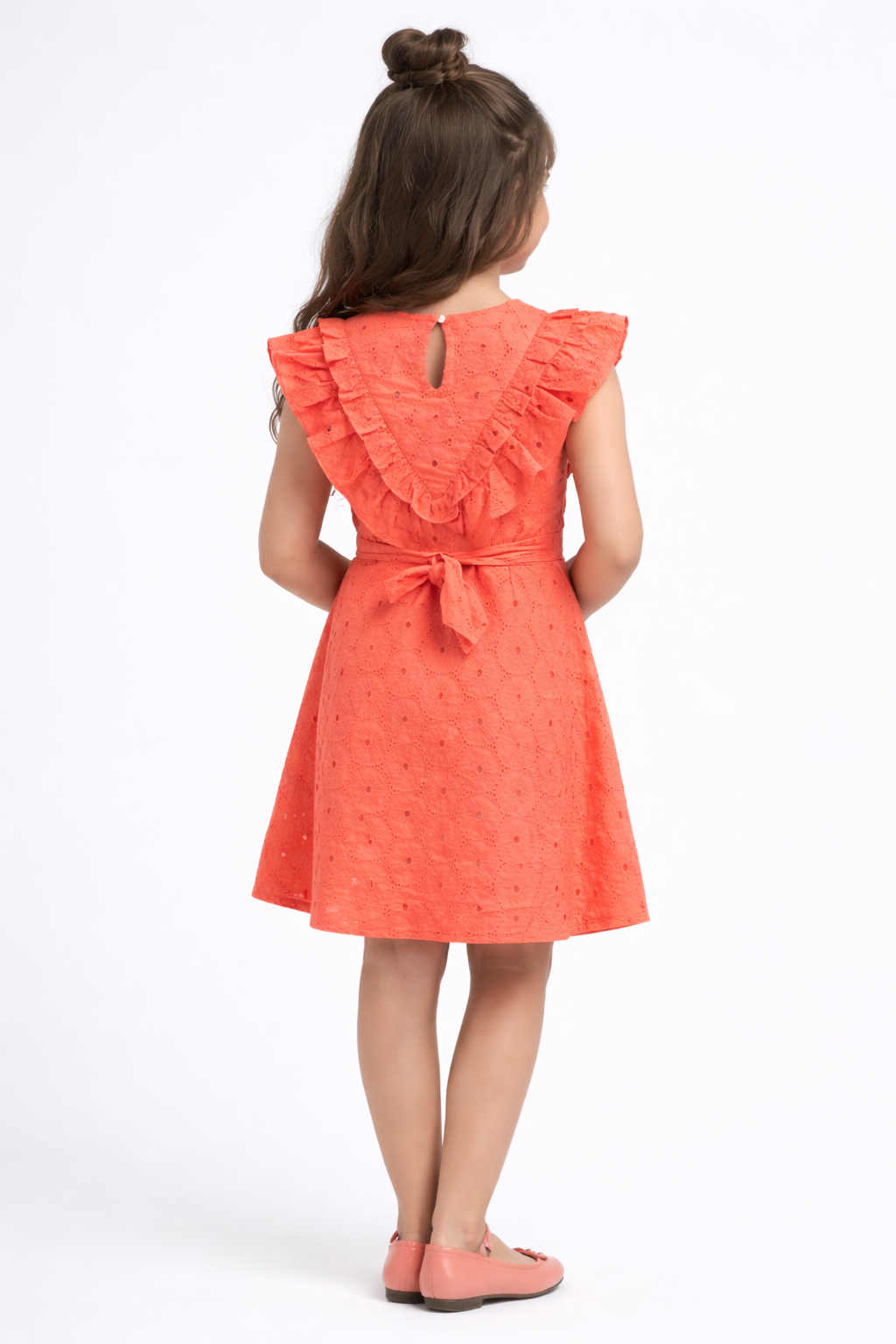 Kalina Orange Cotton Schflly Dress for Girls