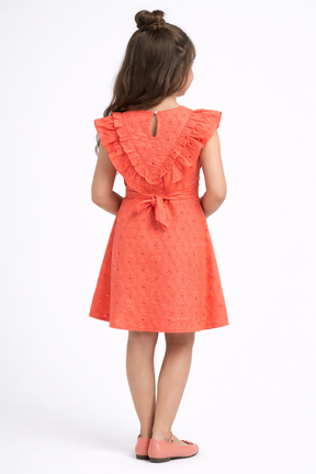 Kalina Orange Cotton Schflly Dress for Girls