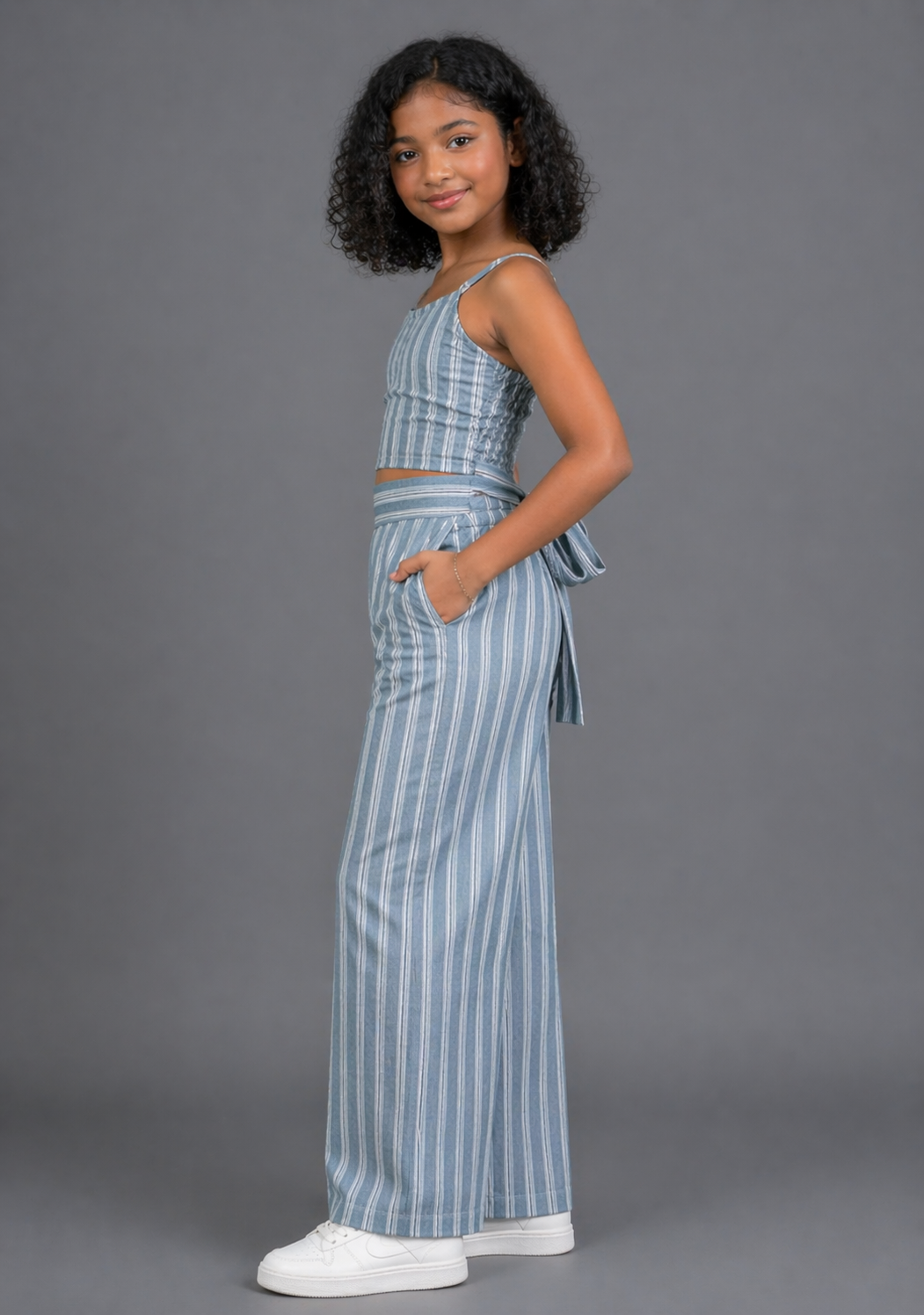 Wisteria Striped Light Blue Co-ord Set for Girls