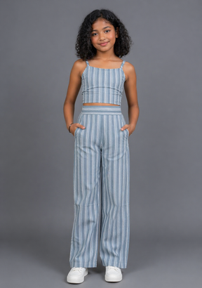 Wisteria Striped Light Blue Co-ord Set for Girls