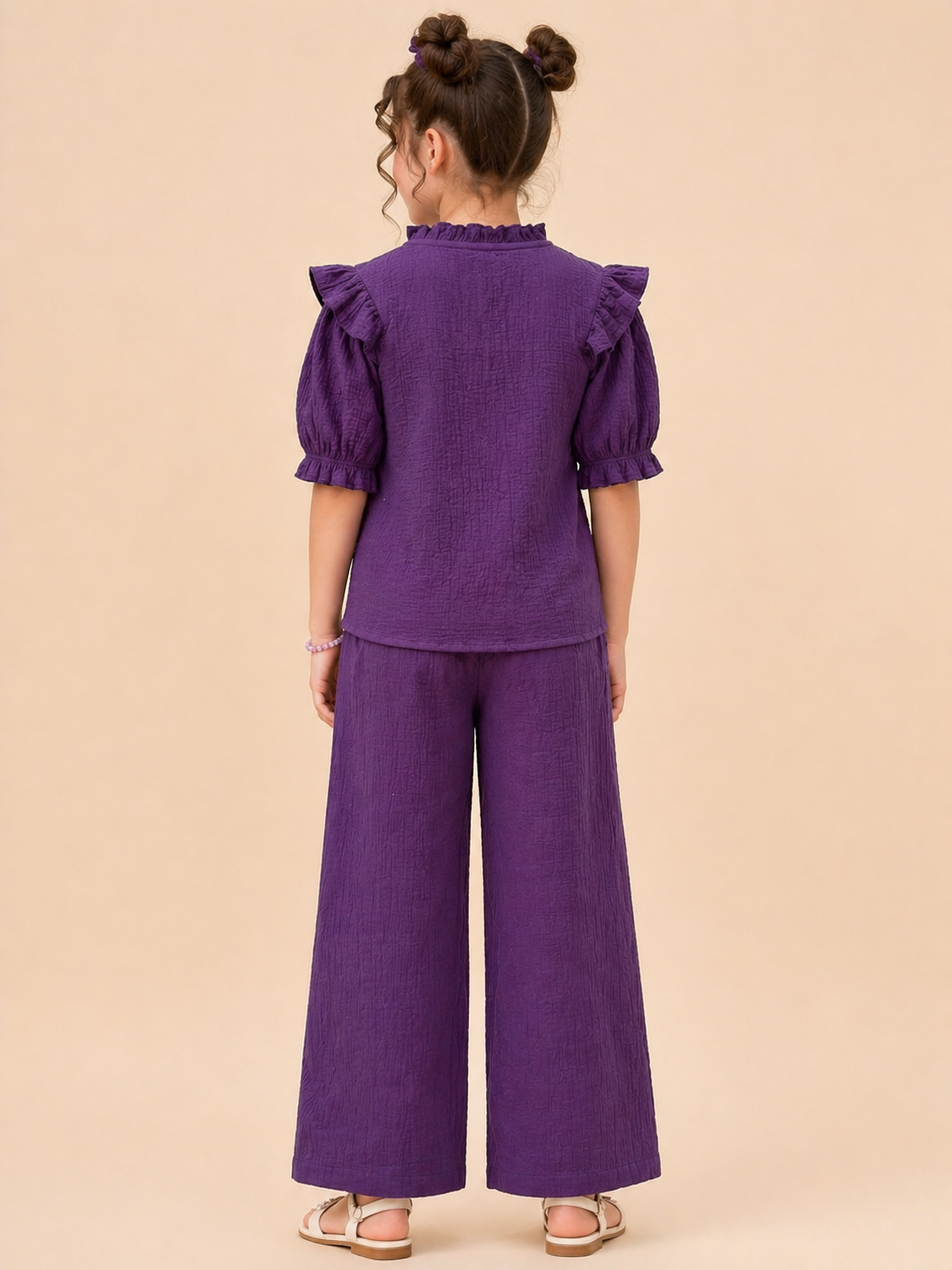 Electric Purple Pure Cotton Co-ord Set for Kids Girls