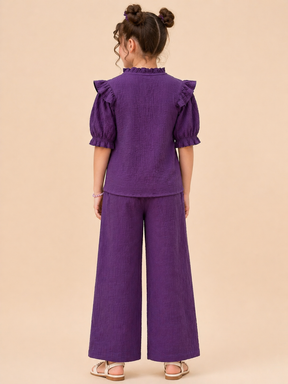 Electric Purple Pure Cotton Co-ord Set for Kids Girls