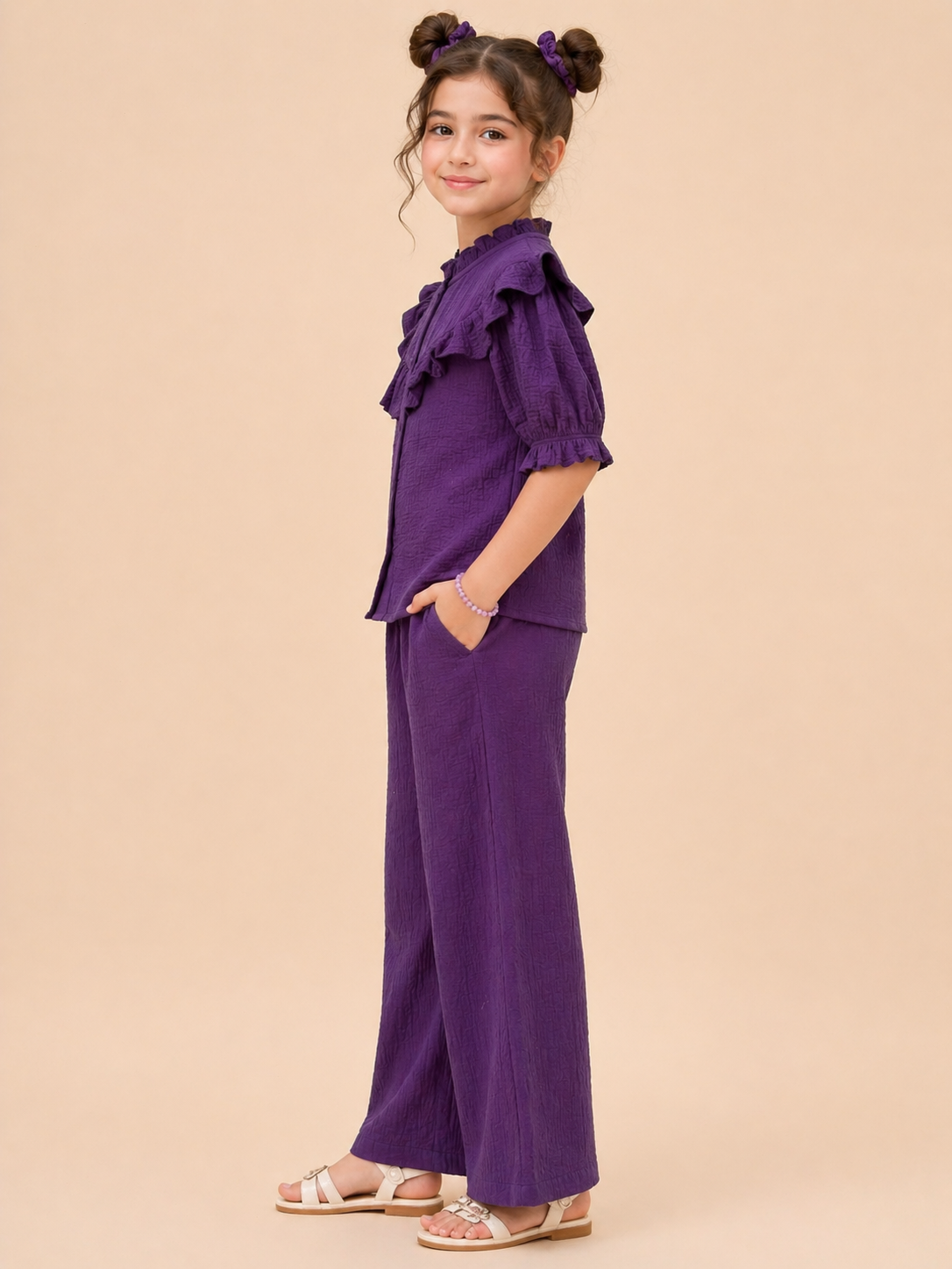 Electric Purple Pure Cotton Co-ord Set for Kids Girls