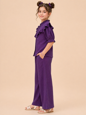 Electric Purple Pure Cotton Co-ord Set for Kids Girls