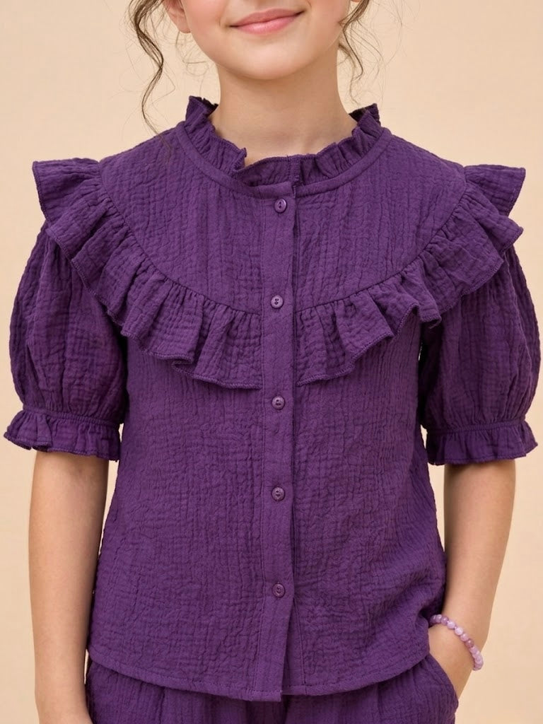 Electric Purple Pure Cotton Co-ord Set for Kids Girls