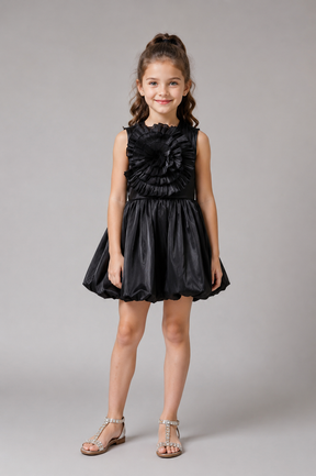 Midnight Blooms Partywear Dress  with Polyester lining made by Silk Organza Fabric for Girls