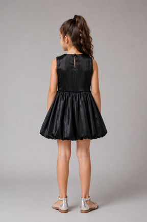 Midnight Blooms Partywear Dress  with Polyester lining made by Silk Organza Fabric for Girls
