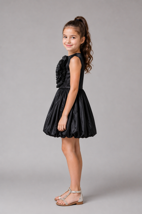 Midnight Blooms Partywear Dress  with Polyester lining made by Silk Organza Fabric for Girls