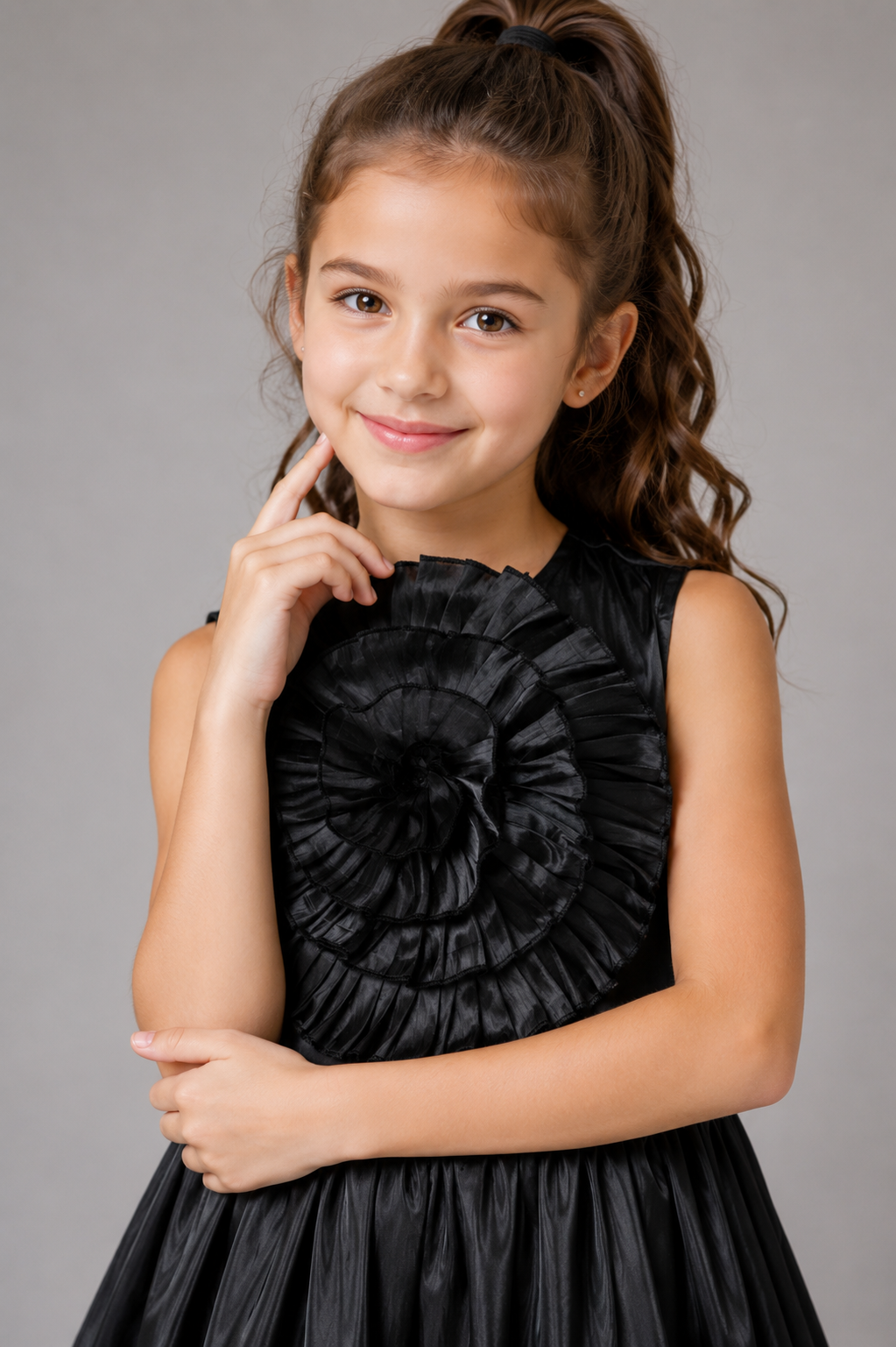 Midnight Blooms Partywear Dress  with Polyester lining made by Silk Organza Fabric for Girls