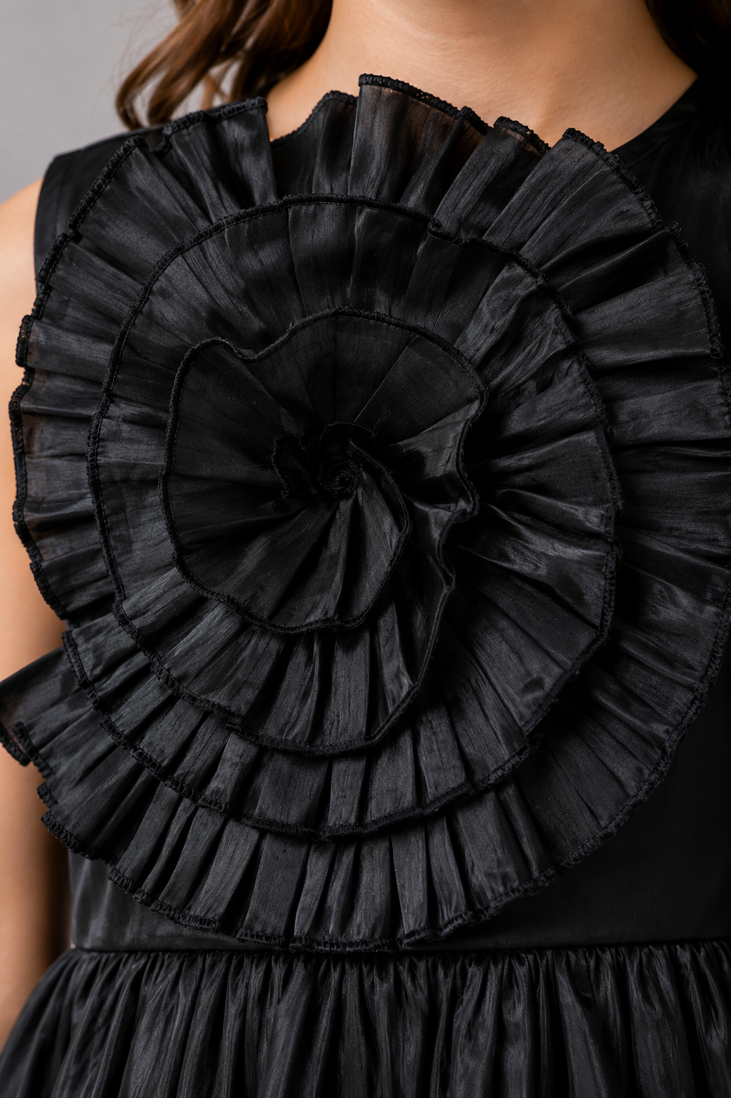Midnight Blooms Partywear Dress  with Polyester lining made by Silk Organza Fabric for Girls