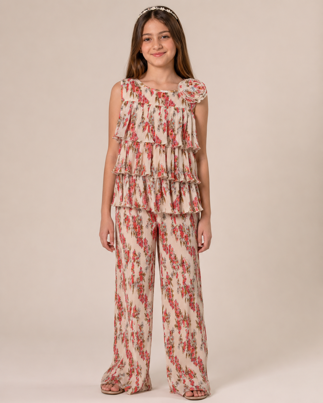 Floral Ruffle Coord Set – Baby Pink Bloom