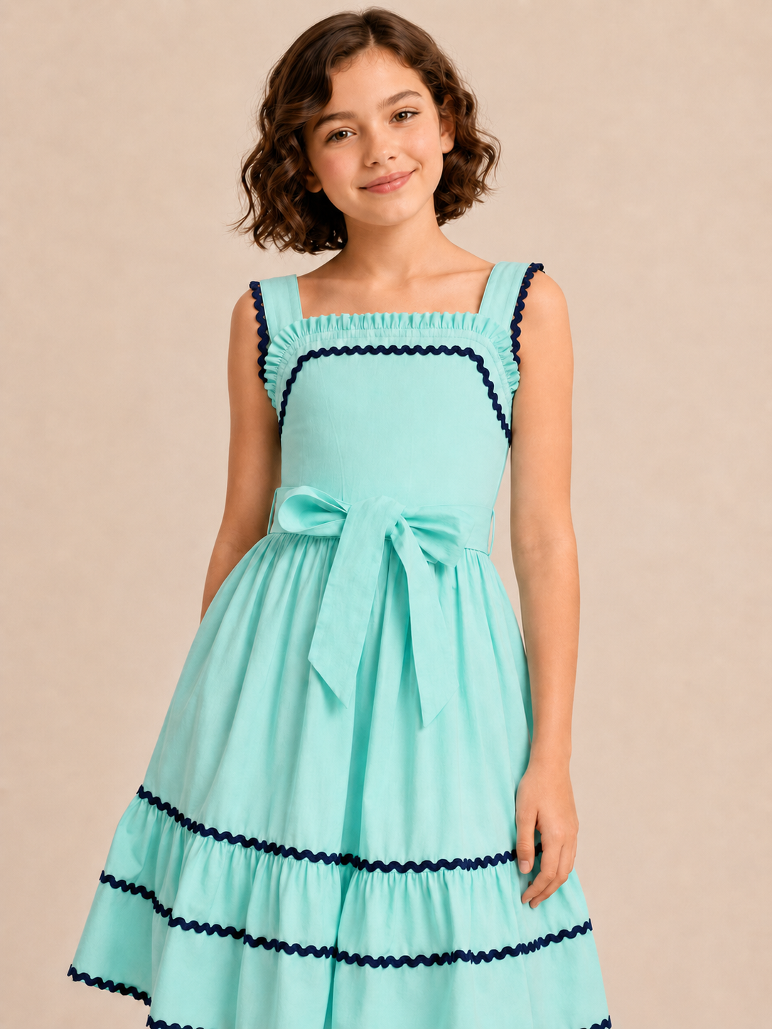 Aqua Green Pure Cotton Sleeveless Dress for Girls