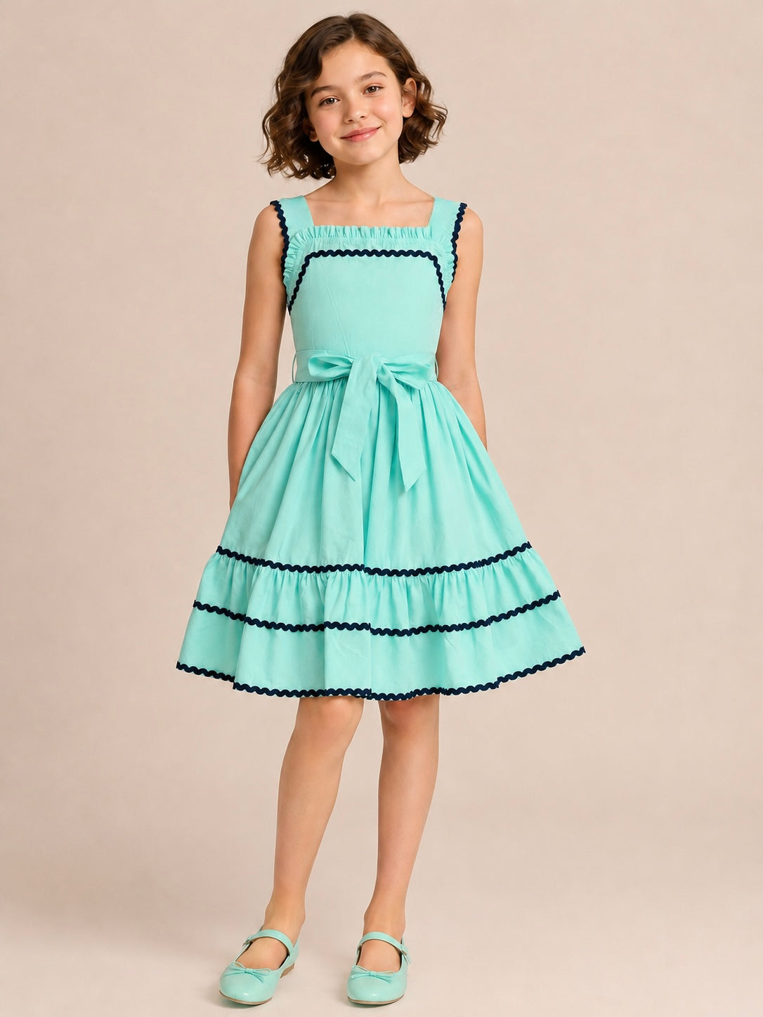 Aqua Green Pure Cotton Sleeveless Dress for Girls