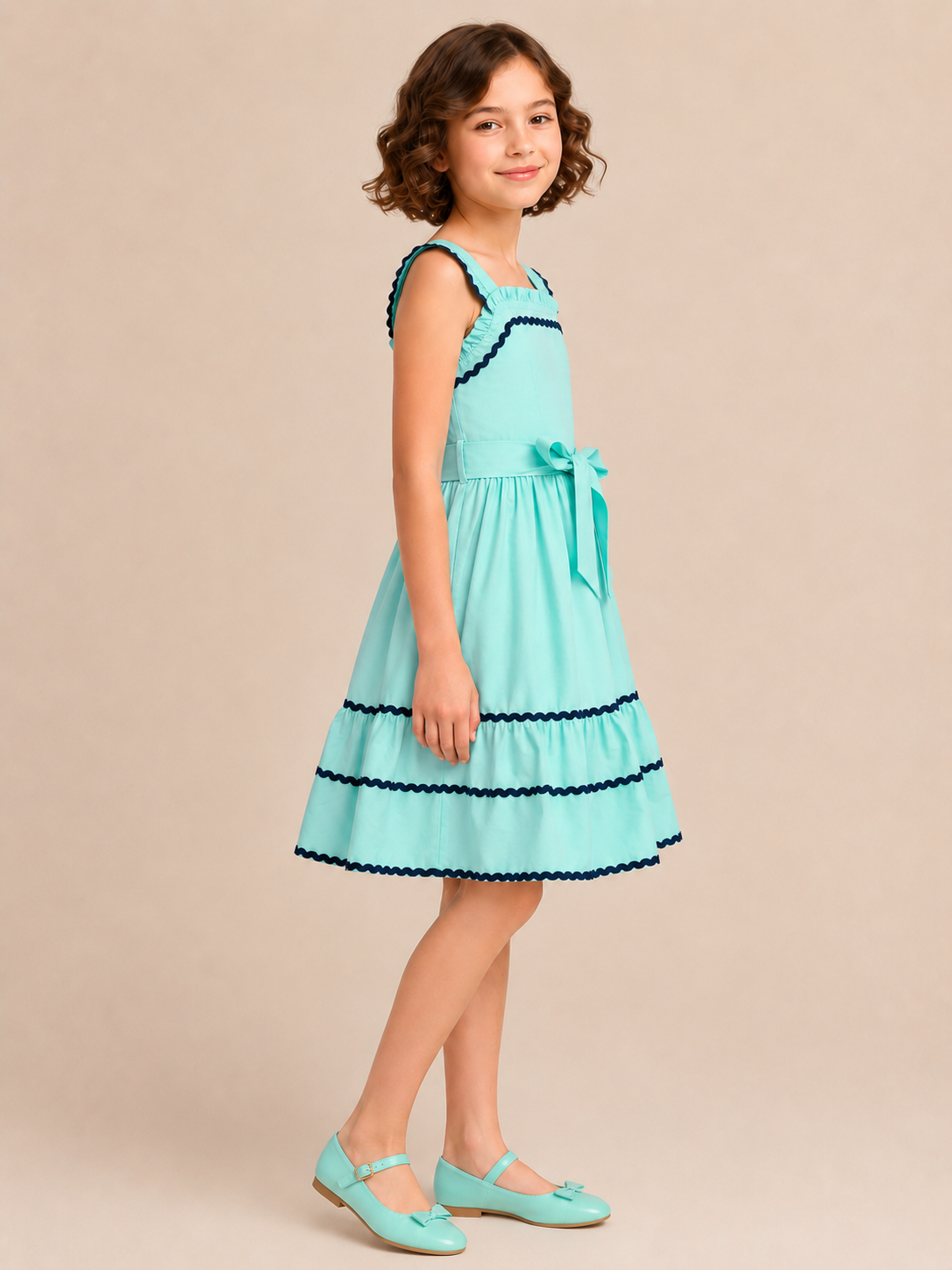 Aqua Green Pure Cotton Sleeveless Dress for Girls