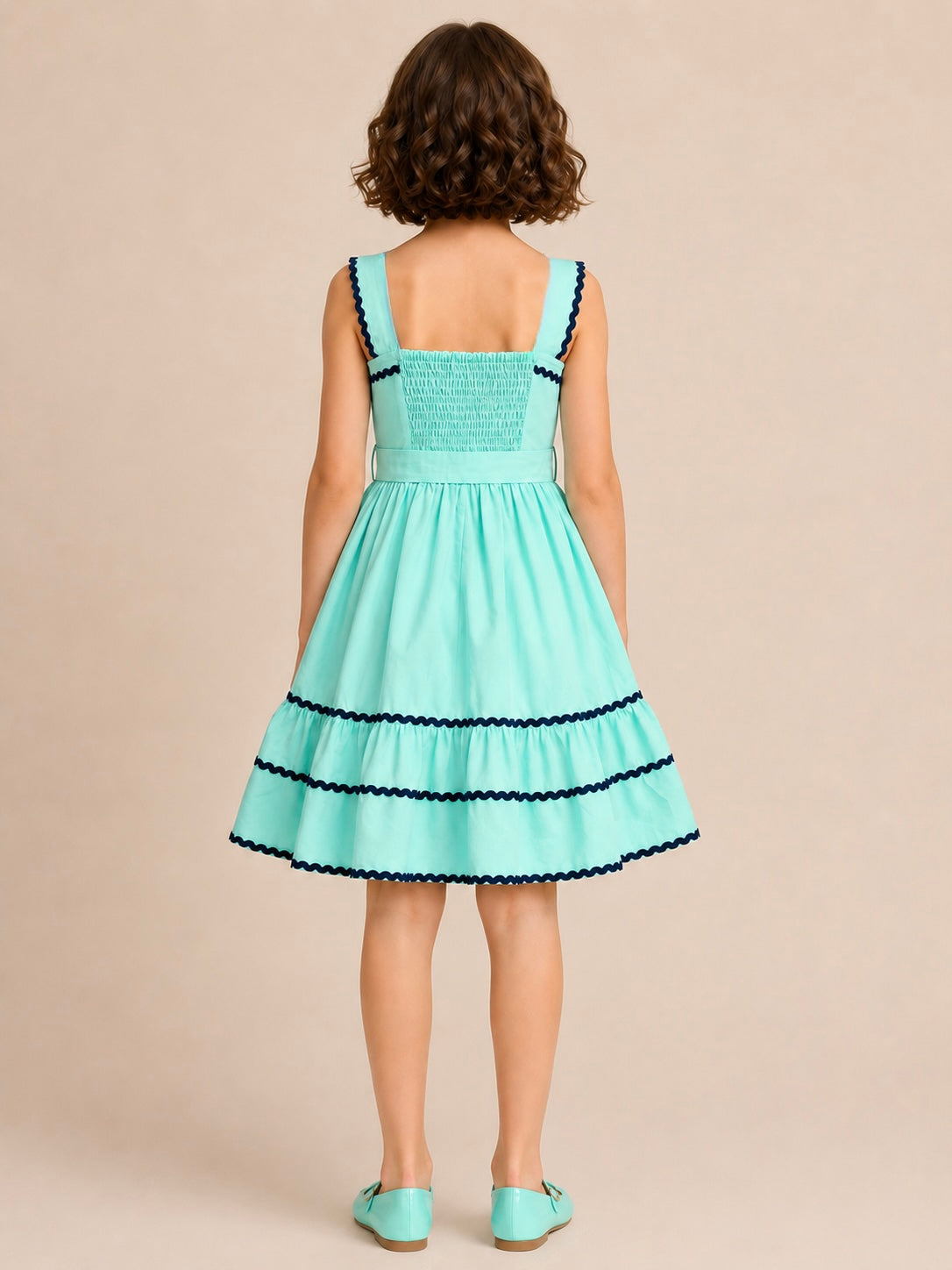 Aqua Green Pure Cotton Sleeveless Dress for Girls