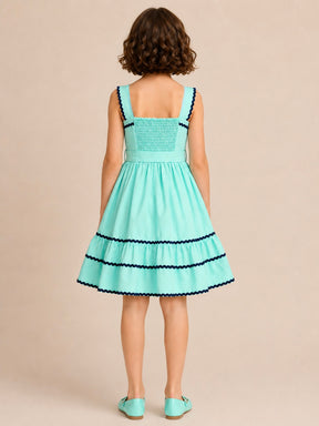 Aqua Green Pure Cotton Sleeveless Dress for Girls