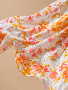 Yellow Floral Cotton Schiffli Sleeveless Top & Bottom Co-ord Set for Kids Girl
