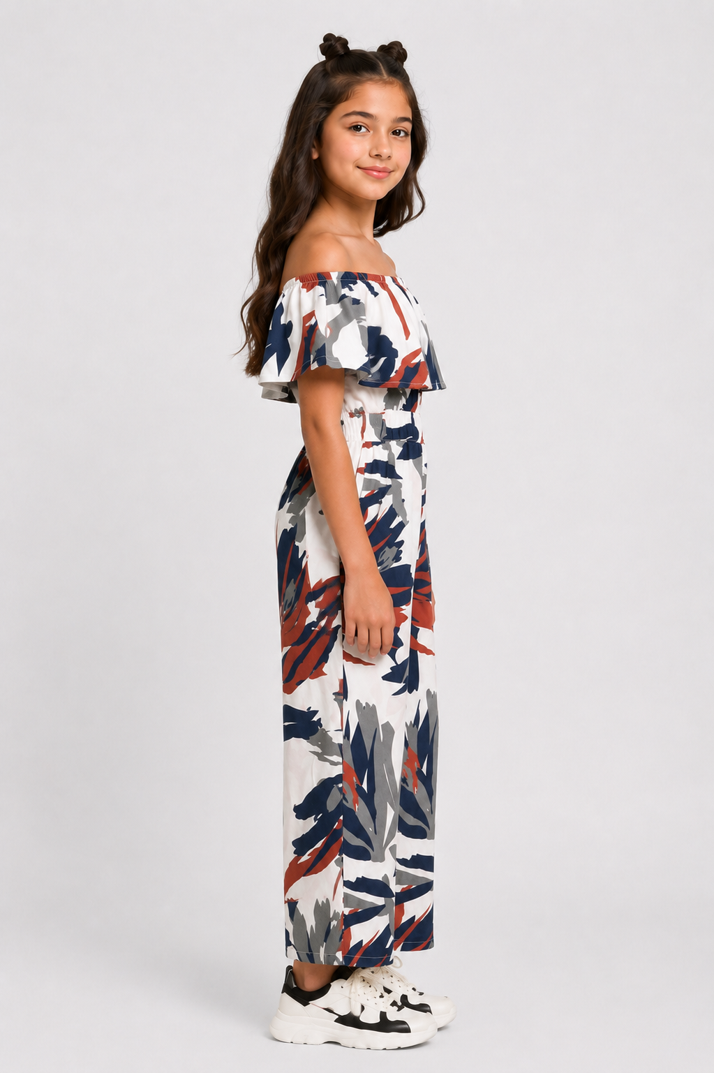 Zahara Floral Printed Off Shoulder Multicolor Jumpsuit for Girls