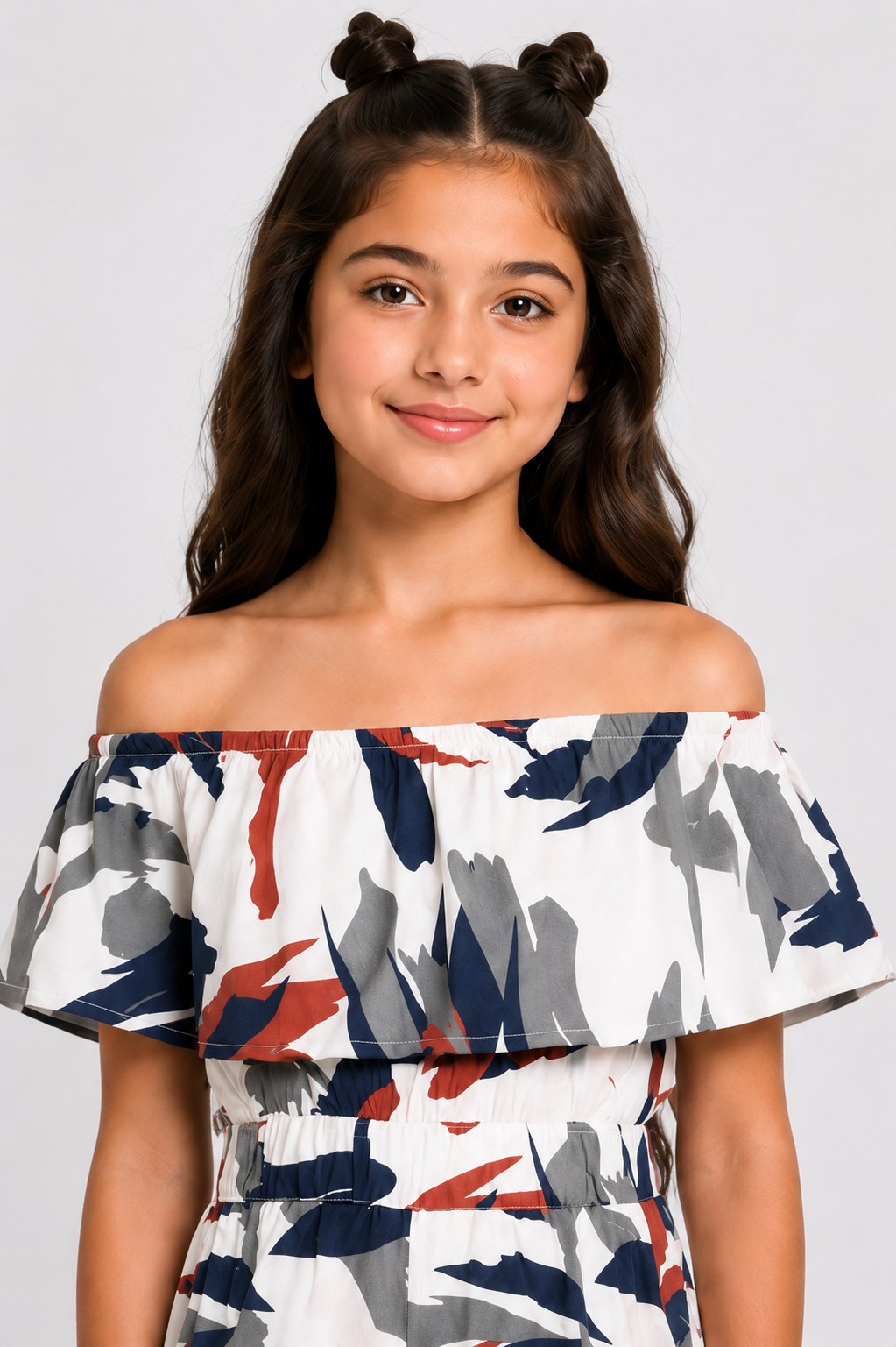 Zahara Floral Printed Off Shoulder Multicolor Jumpsuit for Girls