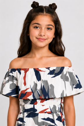 Zahara Floral Printed Off Shoulder Multicolor Jumpsuit for Girls