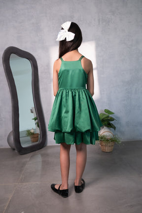 Emerald Twirl Satin Dress
