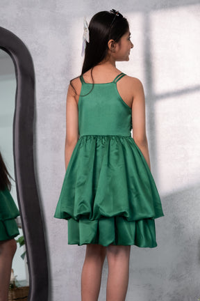 Emerald Twirl Satin Dress