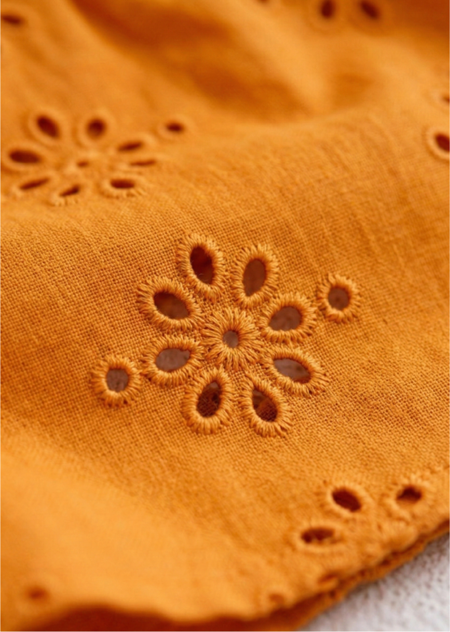 Burnt Orange Pure Cotton Floral Schiffli Top Bottom Co-ord set for Girls